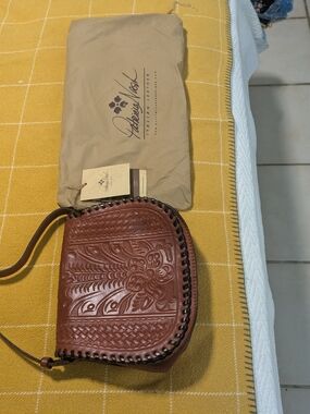 Patricia Nash Chestnut Tooled Leather Crossbody Saddle Bag